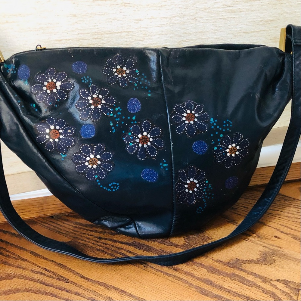 Navy Blue Custom Hand Decoupaged Hobo Shoulder Bag - Zane Marie Custom